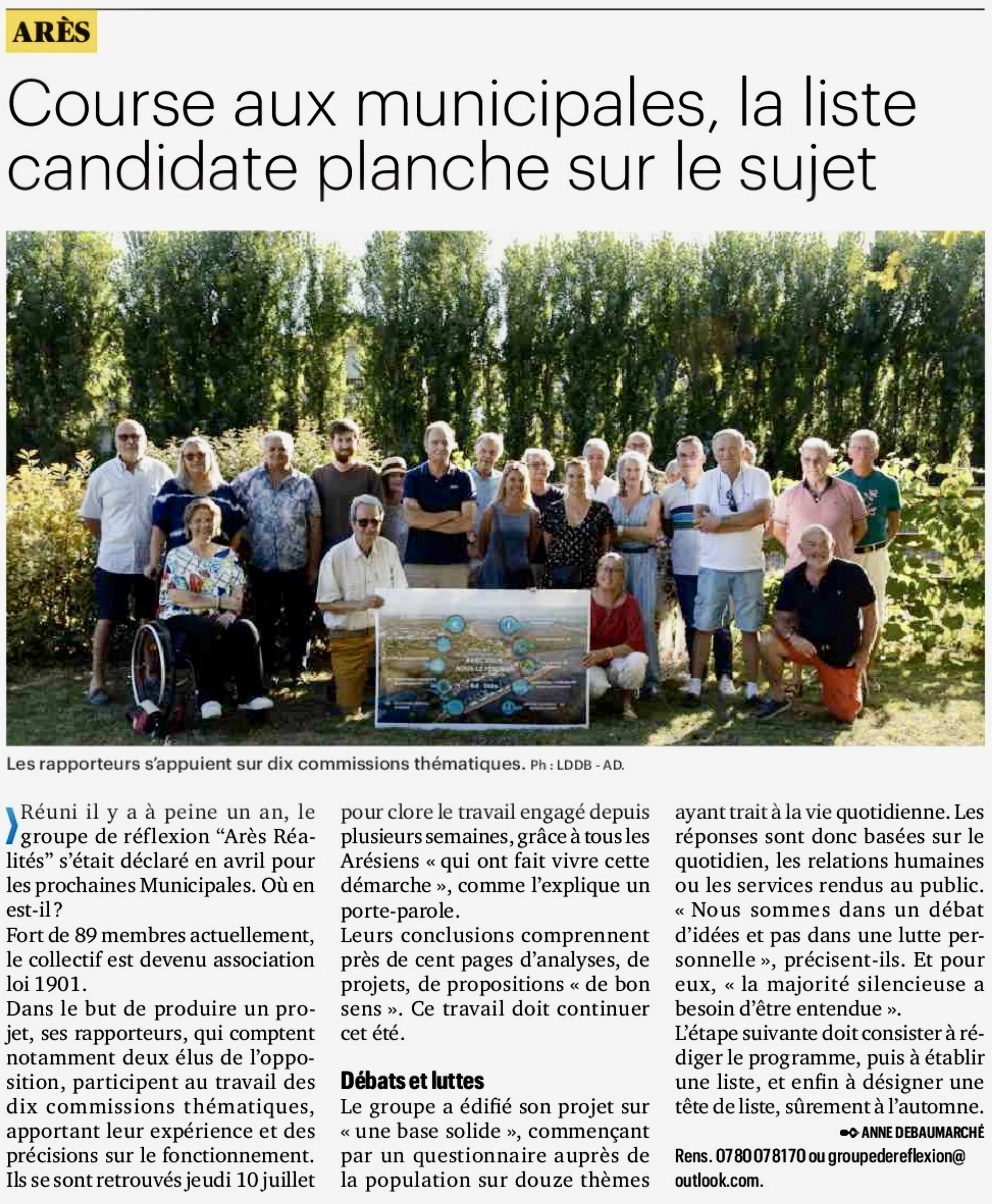Course aux municipales, la liste candidate planche sur le sujet – La Dépêche du Bassin – 31 juillet&nbsp;2025